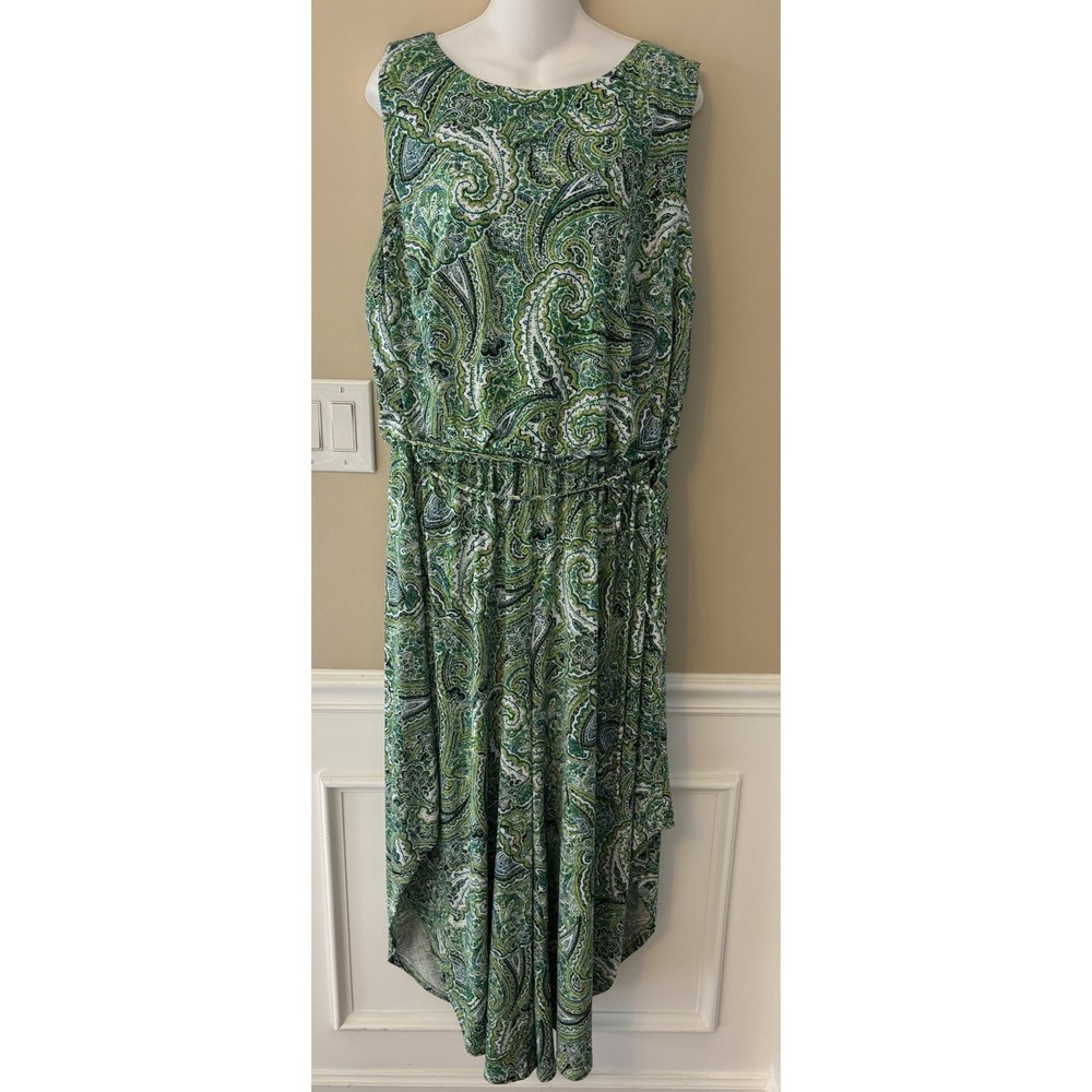 London Times Wmn Gwynnie Jumpsuit Cropped Asymmetrical Leg Paisley Sz 18w